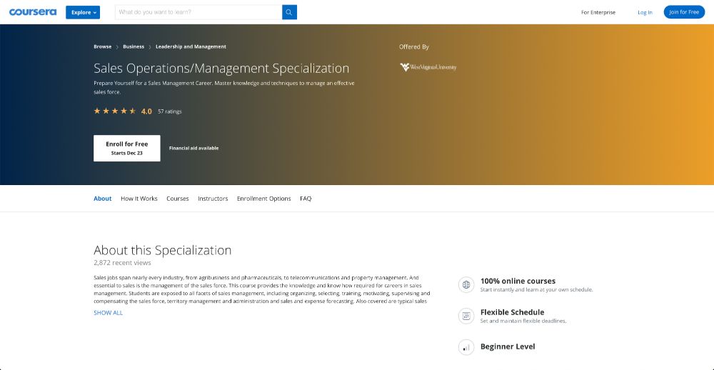 Sales Operations/Management Specialization - Coursera