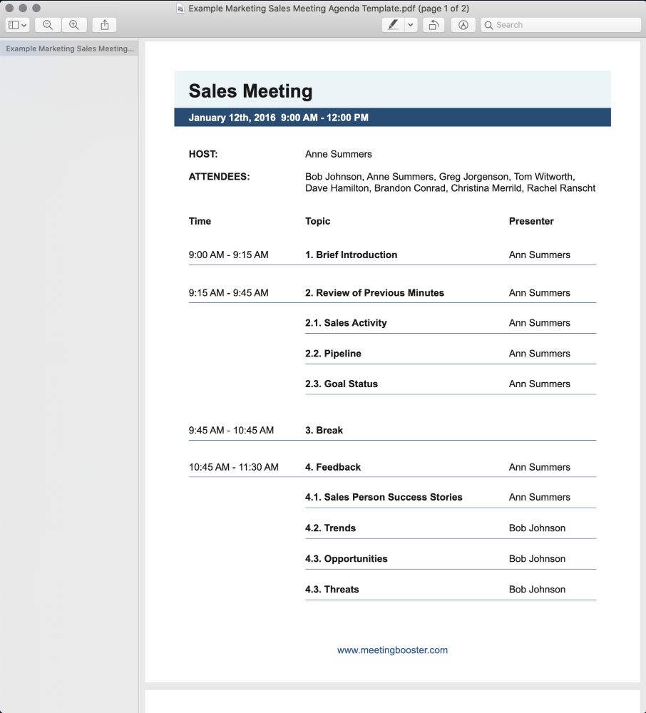 Marketing-Sales Meeting Agenda Template