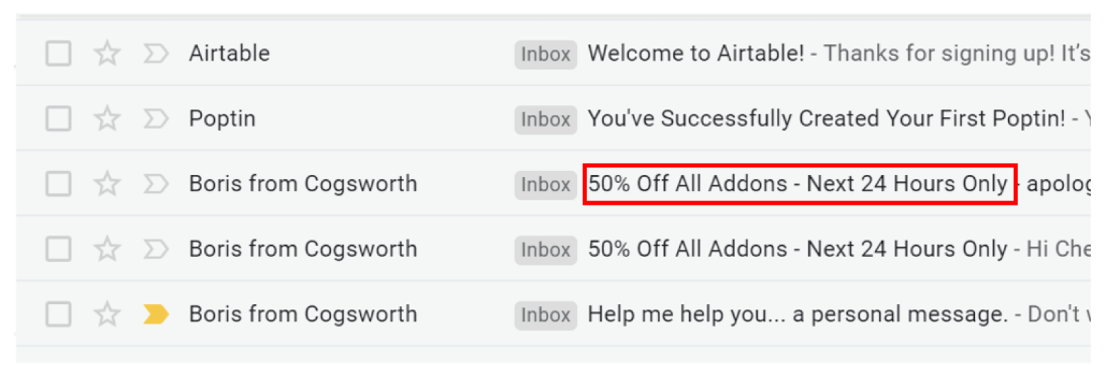 Reference deals in subject lines