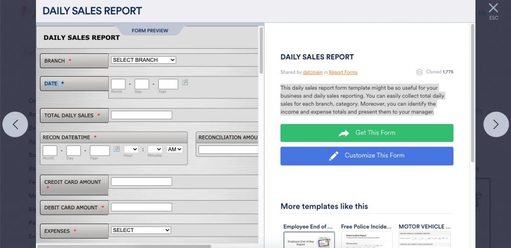 Daily sales report template