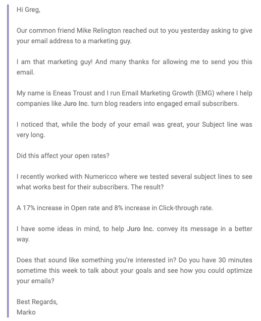 solving-issue-email How to introduce a salesperson to solve a client's pain point.