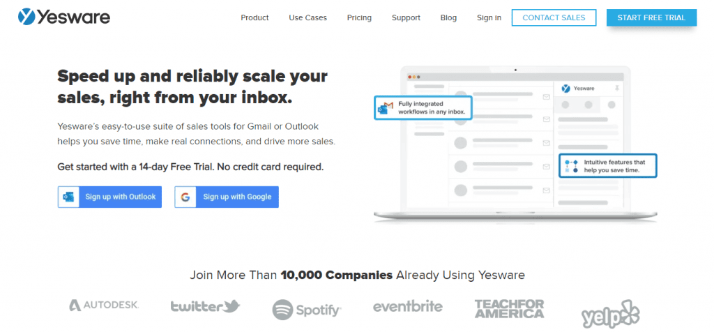 Yesware allows you to send cold emails and schedule appointments with potential customers.