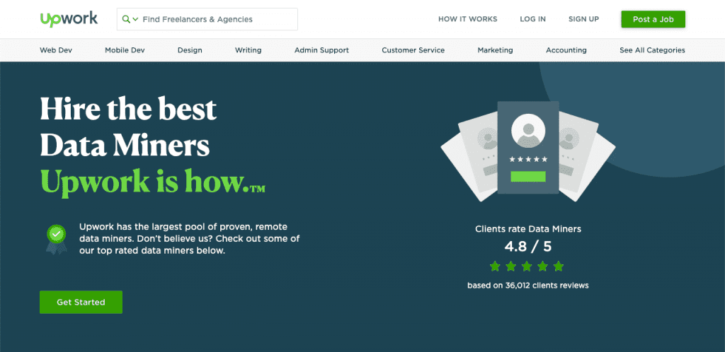 Screencap of UpWork's best data miners.