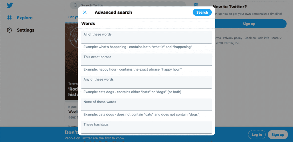 twitter-advanced-search Screencap of Twitter's advanced search in action.
