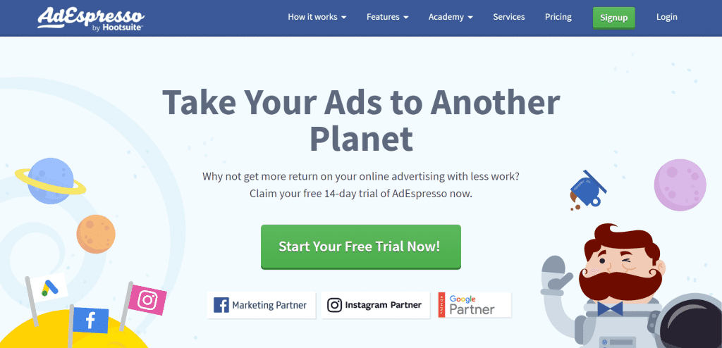 AdEspresso is a Facebook, Instagram, and Google paid ad analytics and optimization tool. 