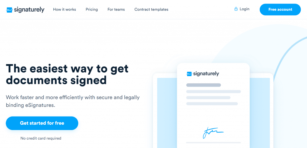 Signaturely is an e-signature SaaS that makes signing legally binding contracts online fast and easy. 