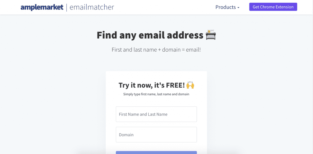 Emailmatcher is a simple platform that allows you to find someone’s email address by searching for their name and domain name