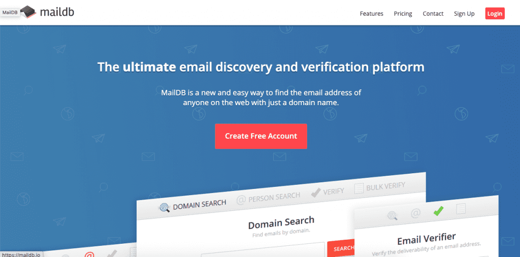 MailDB is a web tool that helps you find your lead’s information through domain and person searches.