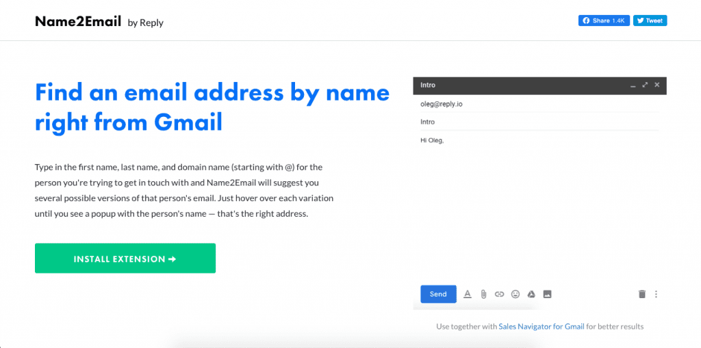 Name2Email is a Gmail extension email lookup tool that lets you find emails while writing messages.
