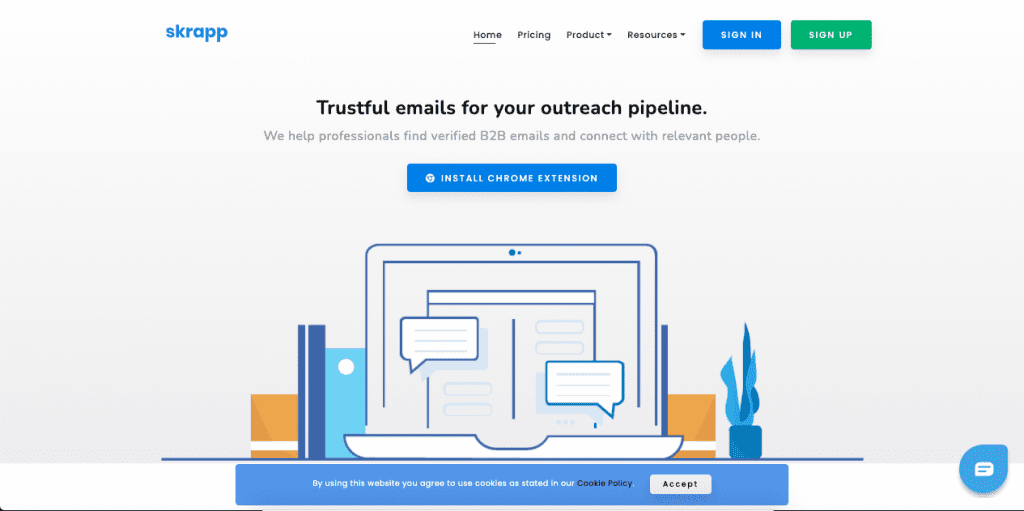 Trusted by companies like Oracle, IBM, Microsoft, HubSpot, and Adobe, skrapp is a simple, B2B-focused email lookup tool.