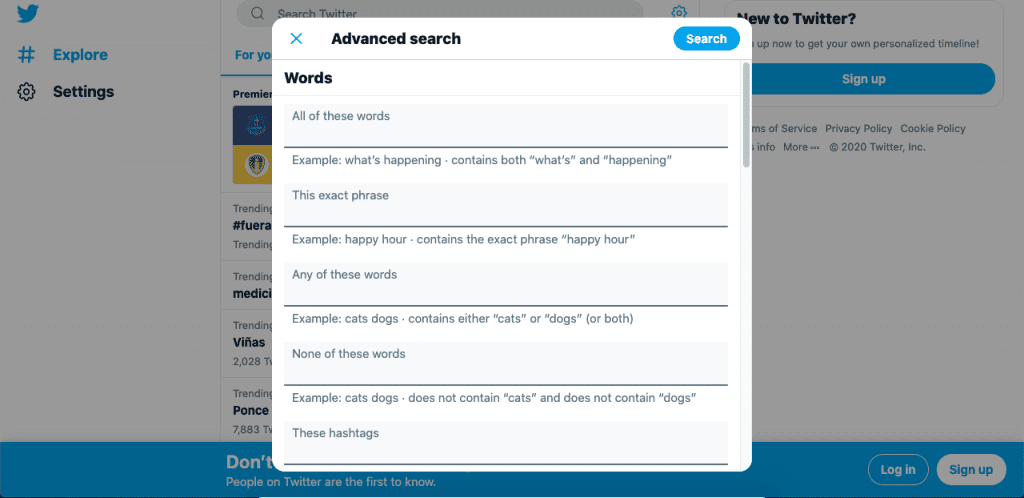 Although not exactly an email lookup too, Twitter’s advanced search is great for finding email addresses that have been tweeted.
