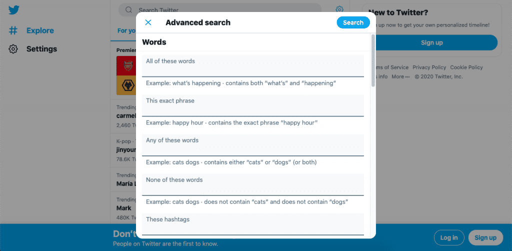 If you don’t want to reach out to a CEO directly, either because they’re too busy or too famous to notice or because you just don’t feel comfortable doing this, you can turn to Twitter’s advanced search.