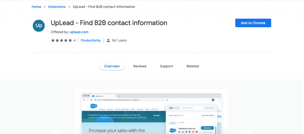 uplead-chrome-extension UpLead's Chrome extension can help you find someone's email through LinkedIn.