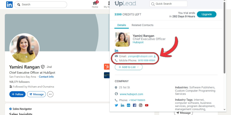 Find email on UpLead extension