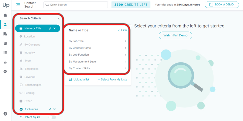 Search criteria on Uplead