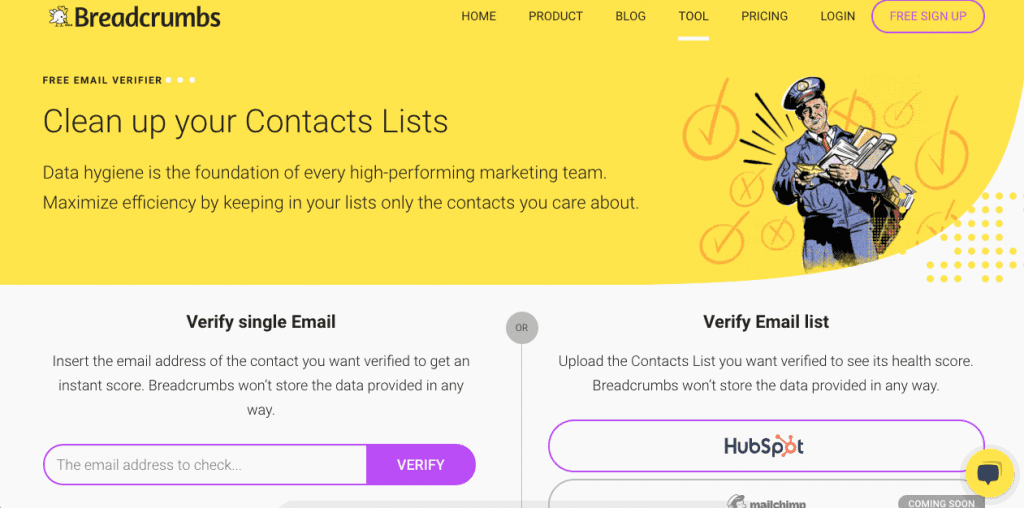 Breadcrumbs' Email Verifier is an email verification tool that is very easy to use.