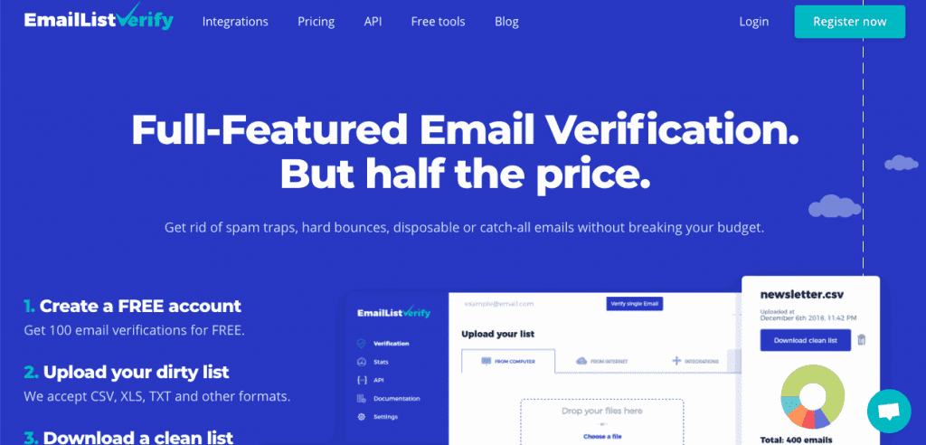 EmailListVerify is a fairly popular email verification platform with a client list that includes names like Shopify and MailChimp.
