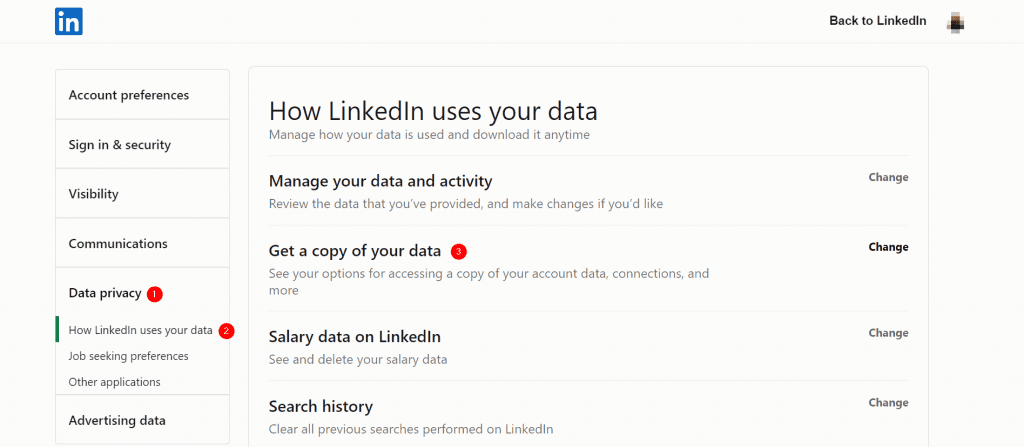 Get a copy of your data from LinkedIn 