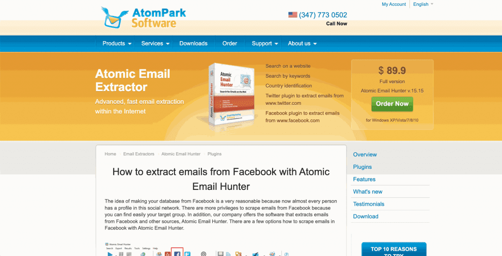 Atomic Email Hunter is a bulk email marketing software for online business with a Facebook email extractor add-on.