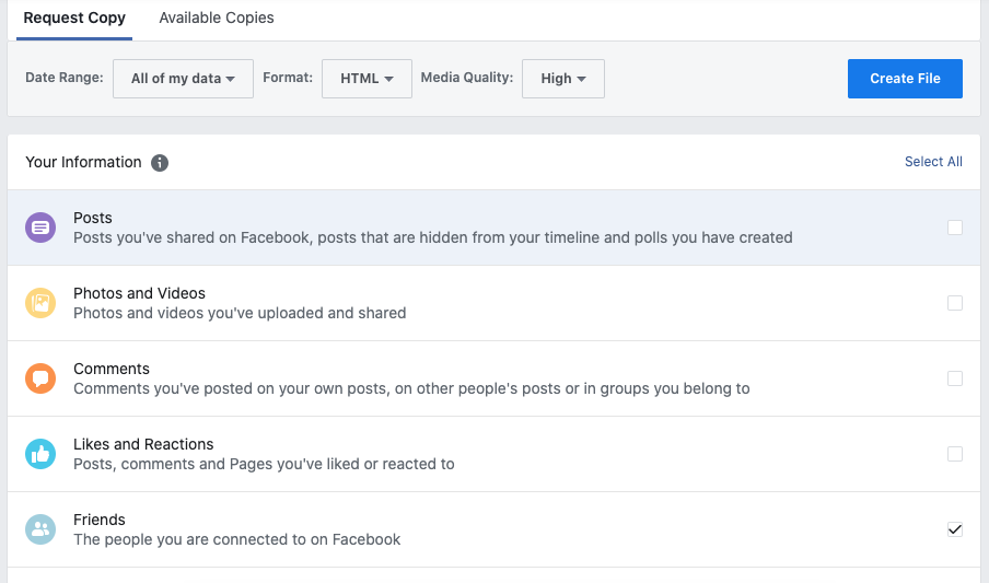 Request the data you need from Facebook