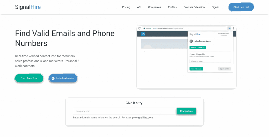 Developed by Sendersystems Limited in 2015, SignalHire is another recruiting platform with multiple features to help recruiters handle their prospects.