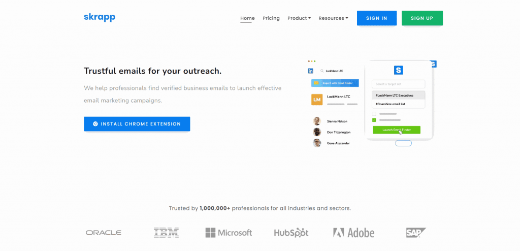 The Skrapp Chrome Extension is an email finder tool that helps you find email addresses on LinkedIn