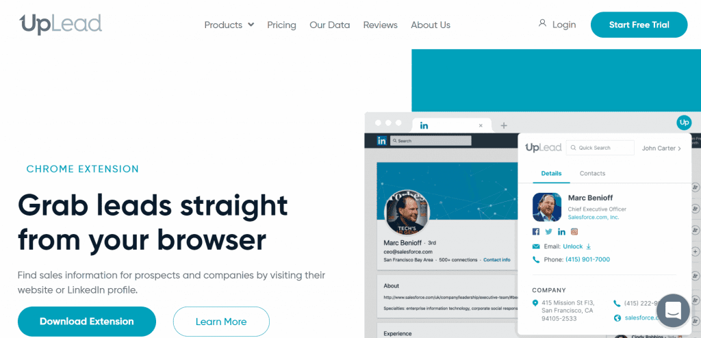 The UpLead Chrome Extension is a B2B sales prospecting tool that helps you find email addresses on LinkedIn