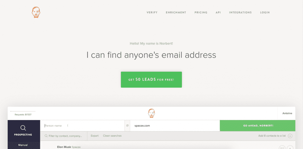 VoilaNorbert est une autre plate-forme pour générer des prospects en ligne que vous pouvez utiliser gratuitement 