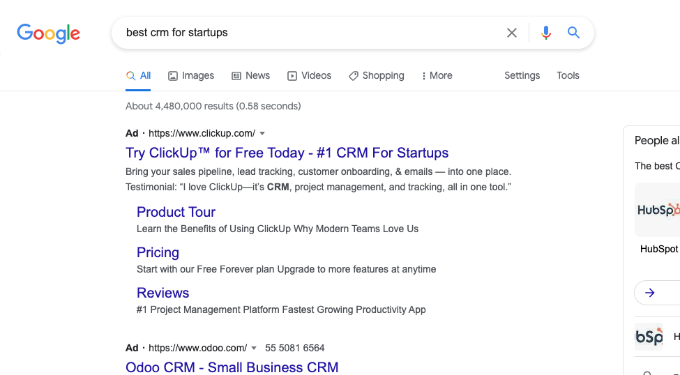 Google search for the best CRM's