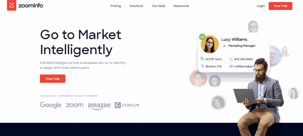 zoominfo-email-database Zoominfo allows users to browse through their email database to find business information for their sales purposes.