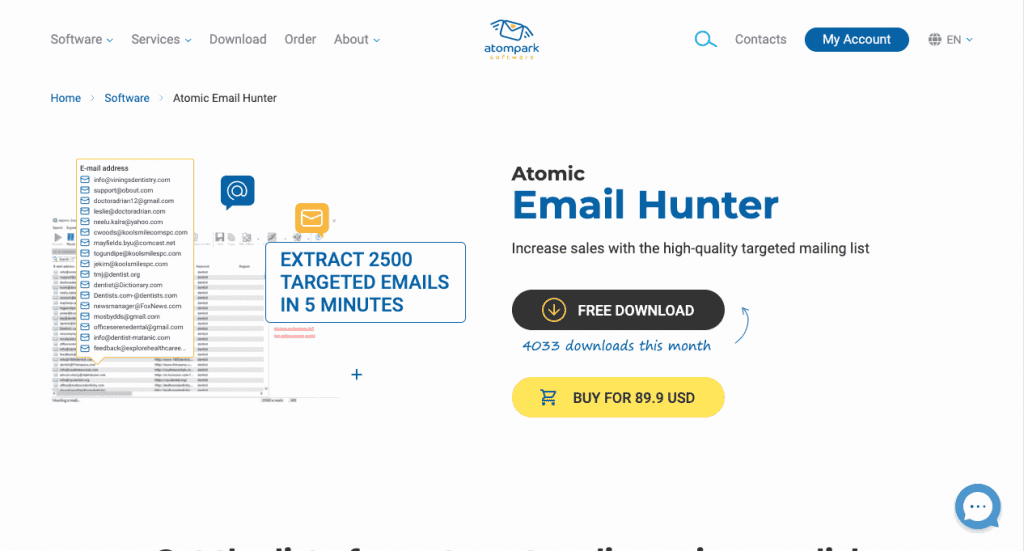 Atomic Email Hunter is a bulk email extractor that also offers a Facebook email extractor add-on. 