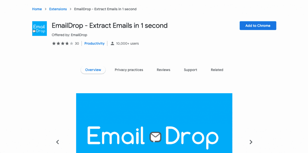 EmailDrop is another Chrome extension built to allow users to extract emails while browsing the web.