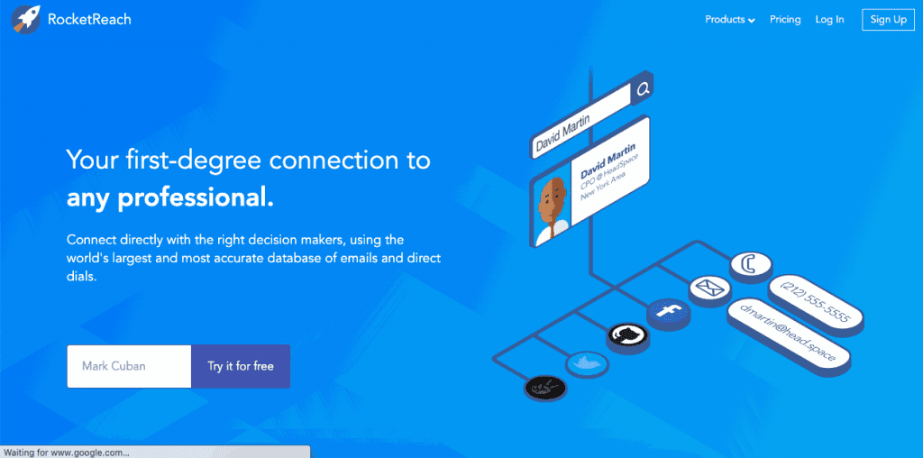 RocketReach is a web-based tool which lets users find email addresses, phone, social links for over 250 million professionals