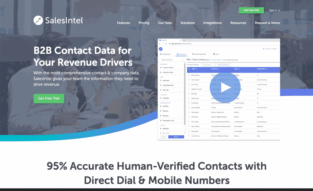 SalesIntel is a Sales Intelligence Platform and B2B Contact Data Provider