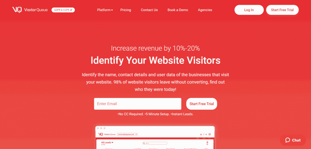 Visitor Queue is a platform for identifying companies through site traffic