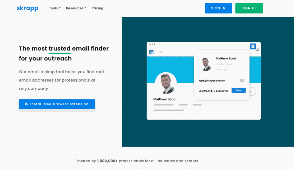 Skrapp is a business database that targets and extracts CEOs' and other leads' company email addresses and contact information.