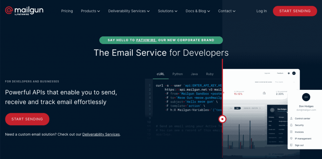 MailGun is email automation service built for developers
