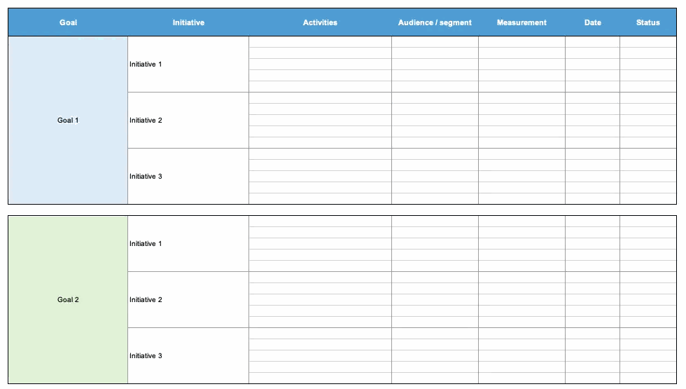 Marketing goals template