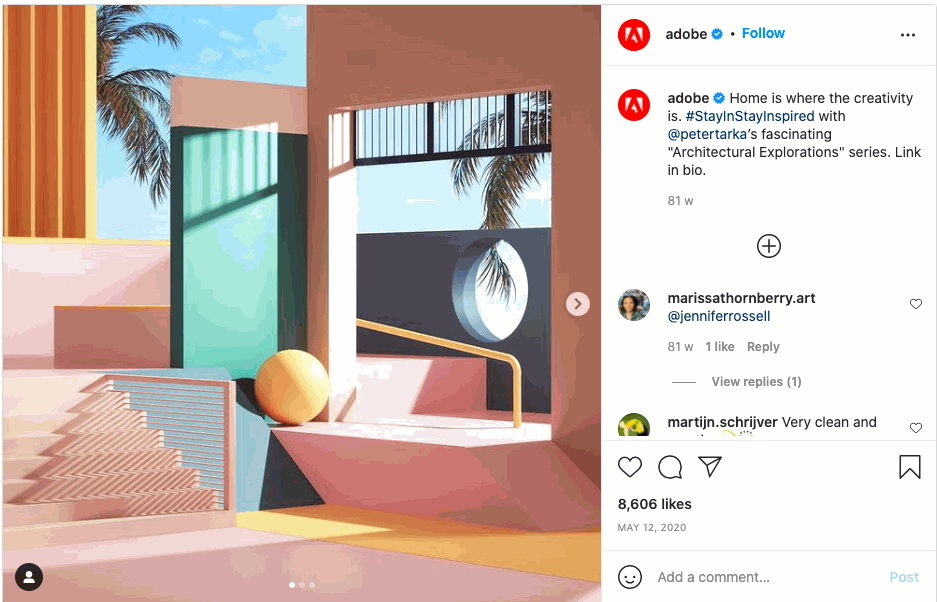 User generated content on Adobe Instagram page