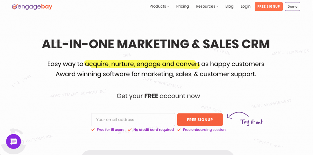 EngageBay is an all-in-one CRM with marketing, sales & support solution for growing businesses to engage and convert web visitors to happy customers
