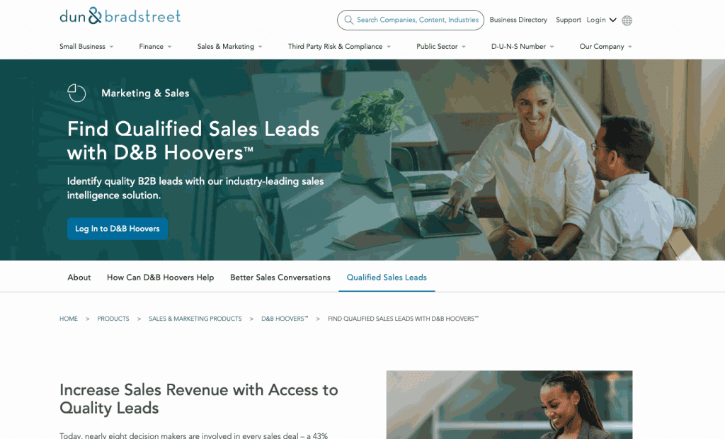 D & B allows sales teams to generate lead lists as needed