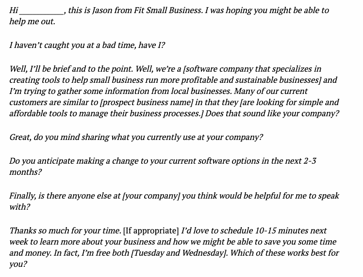 Qualifying cold call script Small Business Template