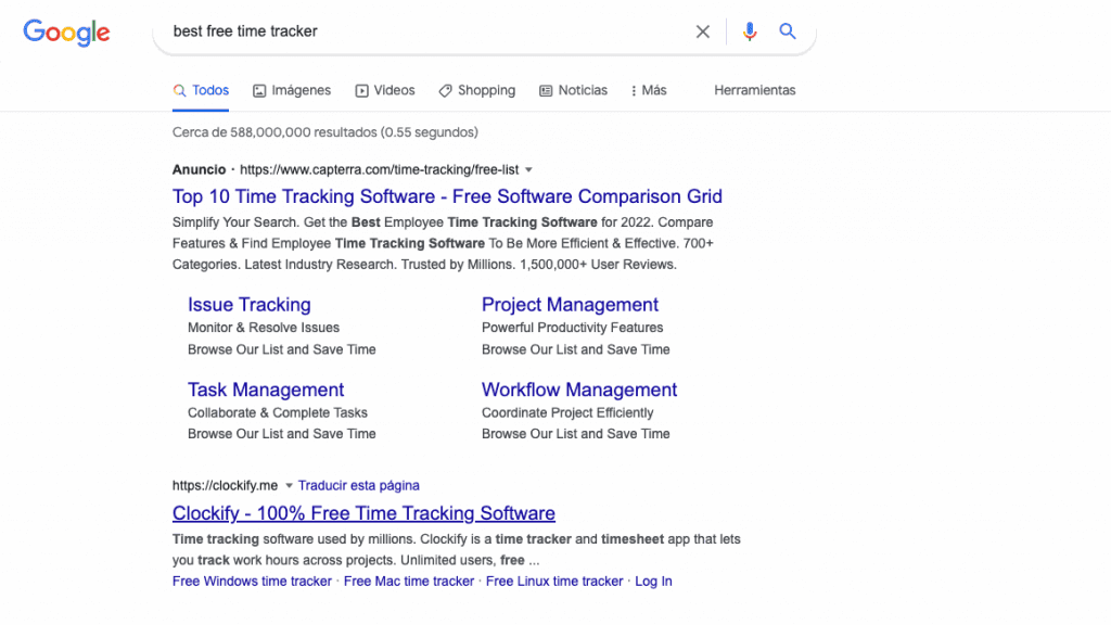 Google search for free time tracker