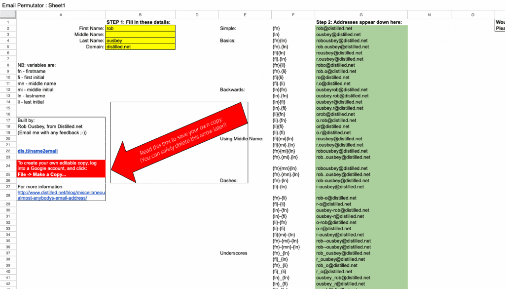 Email Permutator Spreadsheet by Rob Ousbey