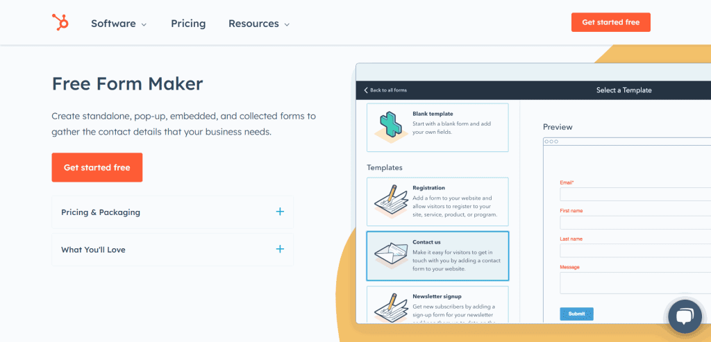 HubSpot’s Free Form Maker is part of the entire CRM suite. 