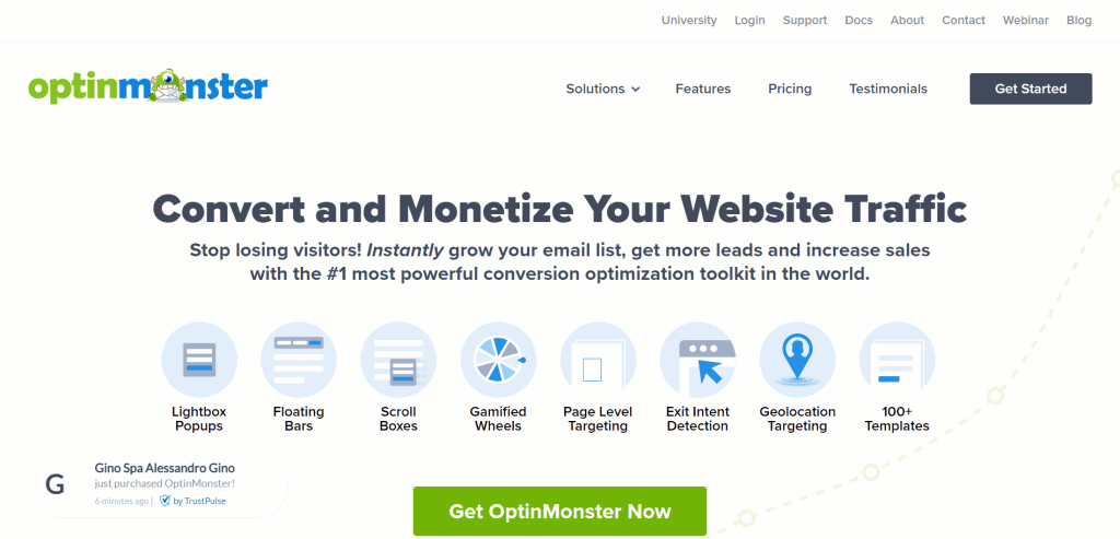 OptinMonster is a popup list building tool with a full suite of features that make building a subscriber list easy.