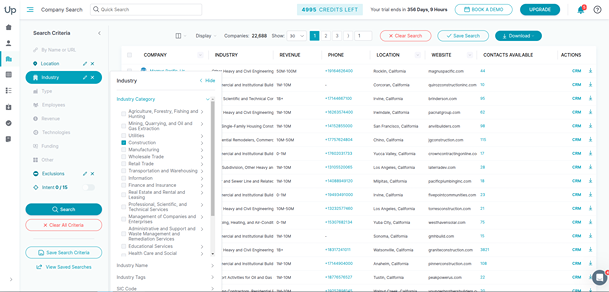 UpLead Search Criteria