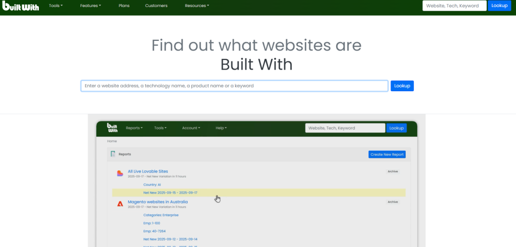 BuiltWith screenshot