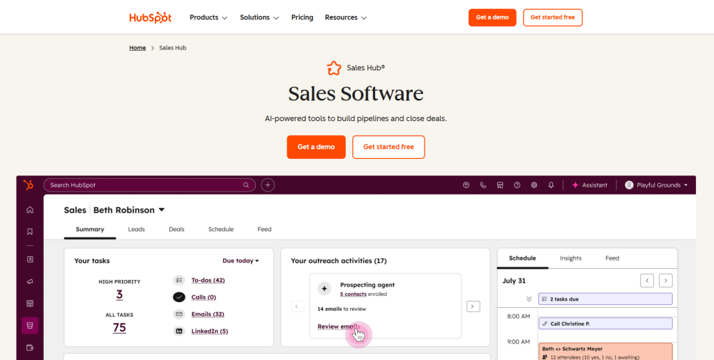 HubSpot Sales Hub screenshot