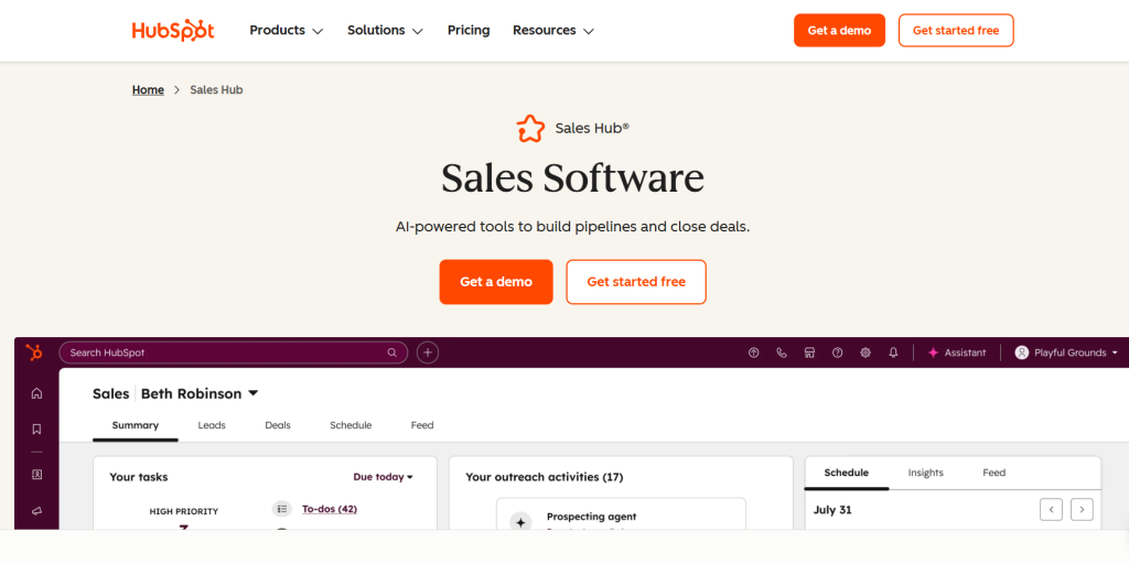 HubSpot Sales Hub Screenshot